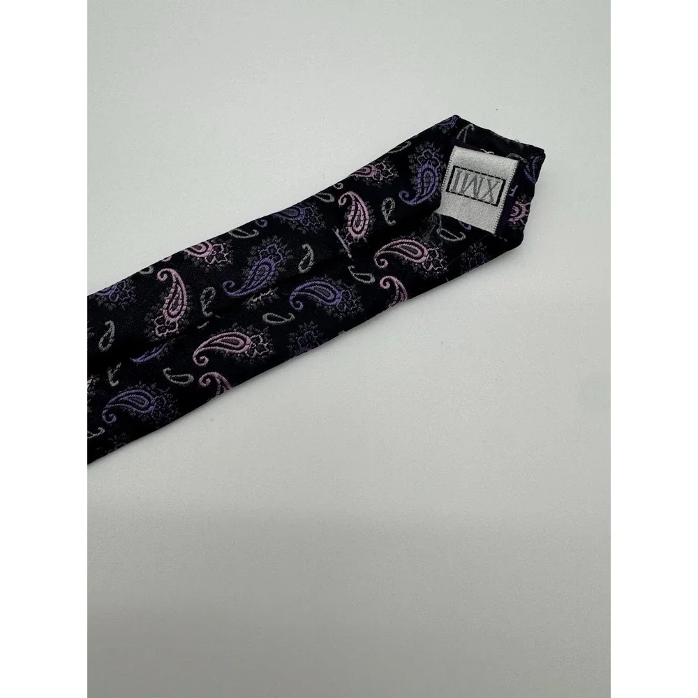 XMI Platinum Mens Tie Black‎ Purple Pink Paisley Silk Classic Width Neck Tie